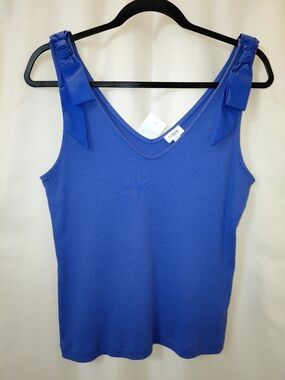 NWT Sz M J. Crew Ribbed V-Neck Tank with Shoulder BOWS— Royal Blue